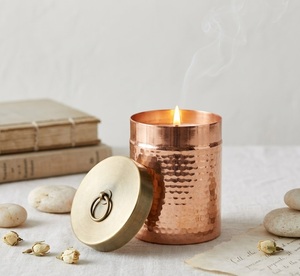 Luxury Hand Hammered Copper And Brass Metal Candle Jar Bowl Artisanal Multi-Wick Scented Soy Wax Votive For Home Decor & Wedding - Product Image 2