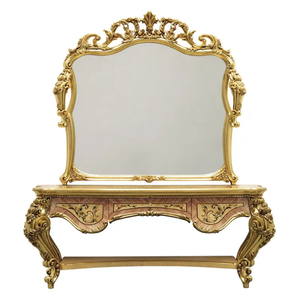 Tocador de Lujo Clásico Real Estilo Victoriano de Caoba Maciza Tallada a Mano con Espejo Dorado para Dormitorio Principal o Villa - Product Image 5