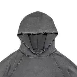 Sudadera con capucha extragrande para hombre, transpirable, de mezcla de algodón, a bajo precio, de calidad térmica, con efecto desgastado. - Product Image 2