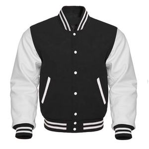 Chaqueta Varsity Vintage Personalizada con Logotipo para Hombre, Cuello Alto, Mangas de Cuero, Bordada, Estilo Béisbol, Color Negro - Product Image 3