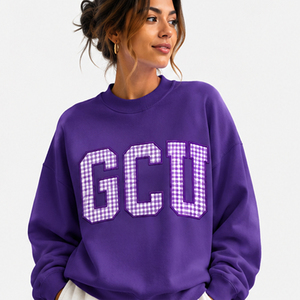 GCU Letter Print Crew Neck Sweatshirt <b>Women</b> Oversized <b>White</b> Cotton Autumn Wear Regular Fit Front Logo Design - Product Image 3