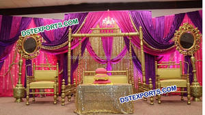 Joli mariage Punjabi Sangeet scène balançoire ensemble moderne Mehndi scène argent balançoire avec chaise dames Sangeet décor scène avec balançoire - Product Image 5