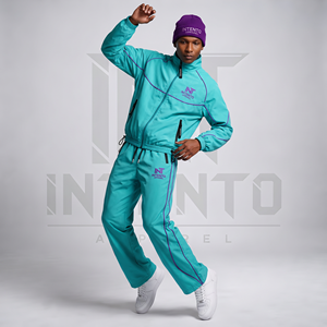 Intento Apparel Men's Plus Size Streetwear 2-Piece Zip-Up Stand Collar Jacket Full-Length Regular Fit Sporty Tracksuit Orange - Product Image 6