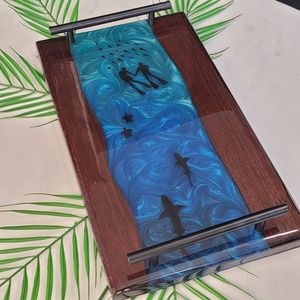 Elegant Resin And Acacia Wooden <b>Tray</b> For Breakfast Serving Dining Table And Restaurant Display Decoration - Product Image 3