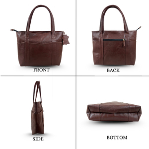 Sac fourre-tout vintage en cuir véritable marron de haute qualité pour femme avec fermeture éclair et ouverture, doublure en toile toutes saisons, usage quotidien - Product Image 3