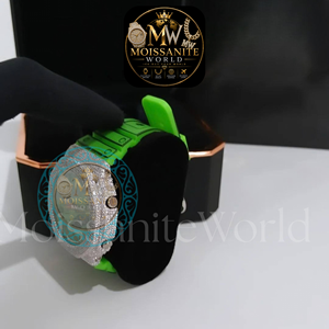 Montre de luxe pour homme Hip Hop, cadran vert, boîtier rond, lunette en moissanite VVS, montre-bracelet analogique-numérique, prix direct usine - Product Image 3