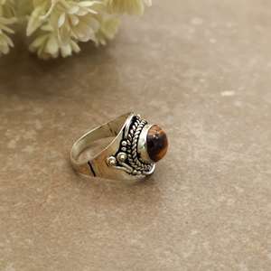 Handcrafted Brass 925 <b>Silver</b> Plated Tiger's Eye Bezel <b>Set</b> Antique Oxidized Boho Statement <b>Ring</b> Daily Wear for Women & Men - Product Image 3