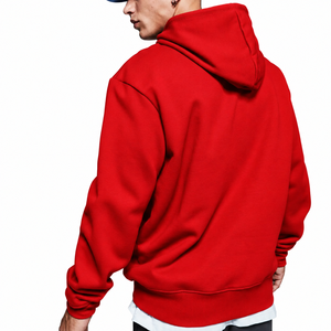 Sweat-shirt à capuche pour homme en coton molletonné 100% avec logo personnalisé brodé, couleur rouge, coupe ample, imprimé sur le devant, style décontracté pour l'automne - Product Image 3
