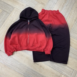 Sweat-shirt à capuche zippé oversize en molleton dégradé pour homme, manches raglan rouge et noir, style décontracté, idéal pour l'automne - Product Image 4