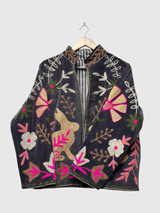 Veste en velours brodée, col mandarin, manches longues, motif floral, broderie à la main, vêtements d'automne pour femmes - Product Image 5