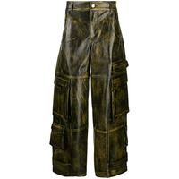 Pantalones de Hombre OEM 2026, Estilo Baggy de PU, Personalizados, a la Moda, con Lavado Desgastado Vintage, Múltiples Bolsillos Cargo, de Cuero