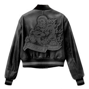 Veste de moto en similicuir PU pour homme avec logo personnalisé en relief, motif universitaire, veste en cuir véritable, veste d'hiver - Product Image 6