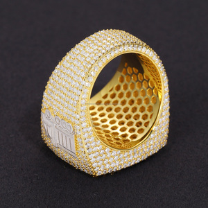 Fully <b>Iced</b> out Baguette and Round Cut Moissanite Diamond Engagement <b>Ring</b> 925 Sterling Silver Hip Hop Style Rapper <b>Ring</b> for Men's - Product Image 3