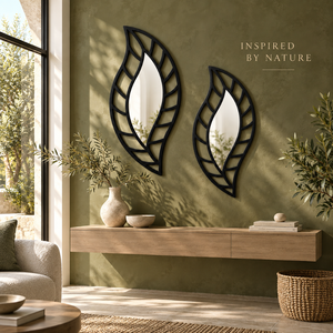 Black Botanical Leaf Wall <b>Mirror</b> Set Modern Metal Decorative <b>Mirrors</b> for Living Room Bedroom Entryway Contemporary Home Decor <b>XL</b> - Product Image 2