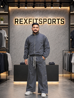 REXFIT SPORTS 2026 Survêtement en nylon personnalisé pour homme, veste zippée intégrale, pantalon de jogging à boutons-pression, vêtements de sport légers, streetwear