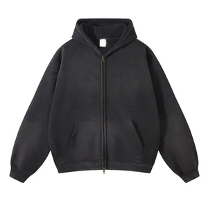 Highest Quality Men's Oversized Winter Street Wear French Terry Cotton Acid Wash Breathable <b>Zipper</b> <b>Jacket</b> Rhinestone Solid Zip - Product Image 1