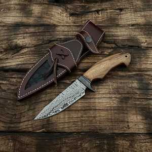 Couteau de chasse d'extérieur de haute qualité avec étui en cuir, couteau de chasse forgé sur mesure, manche en bois, étui, support OEM, lame fixe - Product Image 2