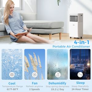 Condizionatore d'Aria Portatile Bianco da 10000 BTU con Telecomando, Timer 24H e Display LED, Spina UK per Raffreddamento e Deumidificazione Ambienti - Product Image 4