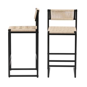 Style B Noir Crémeux Blanc Lot de 2 Tabourets de Bar Tissés avec Dossier Papier Corde Armure Chaises de Salle à Manger pour Îlot de Cuisine - Product Image 5