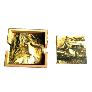 Juego de 4 Posavasos Ecológicos de Madera de Mango con Soporte, Artesanía de Calidad de la India, 10x10 CM, Cuadrados, Accesorios de Decoración para Mesa - Product Image 1