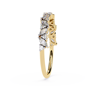แหวนเพชรทรงมาร์คีส์สำหรับผู้หญิง ประดับด้วยเพชรทรงกลม ทองคำแท้ 14k สีเหลืองทอง สไตล์คลาสสิกสำหรับงานหมั้น - Product Image 3