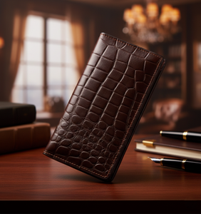 Portefeuille long homme en cuir véritable fauché à la main de haute qualité, motif croco, couleur chocolat, avec poches pour cartes de crédit, vente en gros - Product Image 1