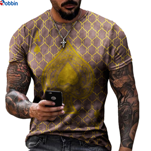 Camiseta con Estampado de Sublimación, Camiseta Negra con Estampado de As de Espadas Dorado para Hombre, Manga Corta, Cuello Redondo, Informal, Talla Grande, Poliéster Tejido - Product Image 3