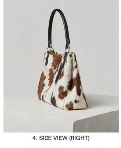 Sac fourre-tout hobo en cuir véritable à imprimé vache, avec poignée rigide détachable, grande capacité, fermeture éclair, bandoulière arquée, unisexe - Product Image 3