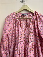 Robe courte rose imprimée 100% coton écologique, tunique indienne imprimée à la main, tenue de plage, tenue de soirée estivale, ethnique, pour femmes, naturelle
