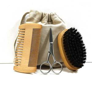Factory Sale 4-piece Beard Tools Men Beard Brush Custom logo Shaving Kit Beard Brush and Comb <b>Set</b> - Product Image 6