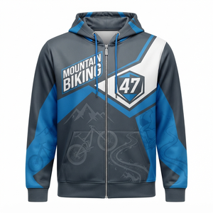 Sweat à capuche zippé pour homme, bleu gris, imprimé par sublimation, coupe sportive, séchage rapide, vêtement d'automne pour le VTT - Product Image 1