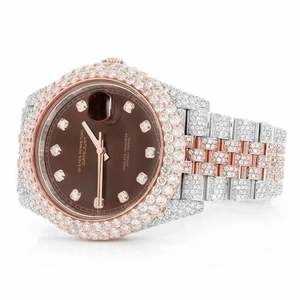 Luxury Iced Out Moissanite Watch Brown Dial Two Tone Rose Gold <b>Automatic</b> Mechanical Diamond Bust Down <b>Wristwatch</b> - Product Image 6