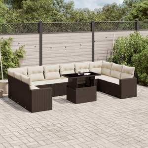 Grand ensemble de canapés de jardin modulaires en rotin PE marron - Product Image 1