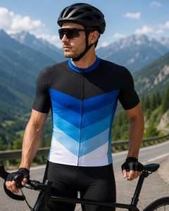 Maillot de Ciclismo de Manga Corta para Hombre, Azul y Negro con Patrón Chevron, Transpirable, Sublimado, para Bicicleta de Carretera - Product Image 4