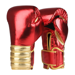 Gants de boxe en cuir rouge avec garniture dorée, antidérapants, imperméables, réglables avec sangle de poignet pour adultes, équipement d'entraînement - Product Image 1