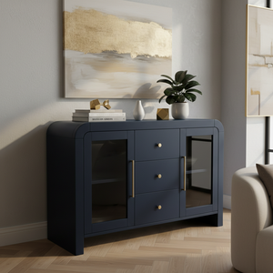 ตู้ไซด์บอร์ด ตู้บุฟเฟ่ต์ห้องนั่งเล่น ตู้คอนโซลพร้อมลิ้นชักกลางสามช่องและกระจกด้านข้างสองด้าน ดีไซน์ทันสมัย สีสันโดดเด่น - Product Image 2