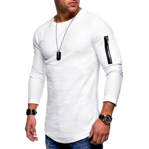 T-shirt décontracté d'hiver pour homme, vert olive, manches longues, tricoté 100% coton, coupe oversize, col rond, 210 g/m², respirant, avec strass - Product Image 5