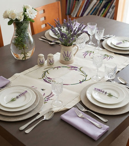 Wholesale Customized Linen Polyester Blend Hemstitch <b>Table</b> <b>Runner</b> Embroidered Lavender Washable Durable <b>Wedding</b> Home Events - Product Image 3