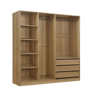 Nature-inspired Doorless Wooden <b>Storage</b> <b>Wardrobe</b> with Shelves and 3 Drawers for Bedroom - Product Image 6