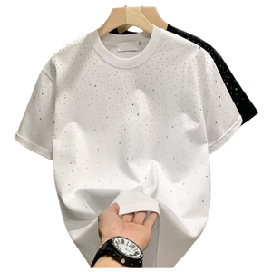 T-shirt Homme Nouvelle Collection Coupe Boxy Manches Courtes Imprimé Strass Personnalisé Paillettes et Diamants en Cristal - Product Image 3