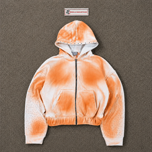 Sweat-shirt à capuche zippé dégradé pêche, coupe oversize streetwear, unisexe, veste à capuche ombrée premium, fermeture éclair intégrale, style vintage, coupe classique - Product Image 5