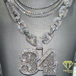 Trendy Iced Out Numeric Pendant <b>Necklace</b> With Heavy Cuban Link <b>Chain</b> Moissanite Hip Hop Jewelry For Men - Product Image 1