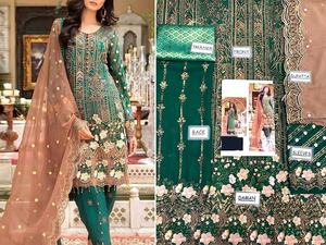 2021 Hot Selling Green Salwar Kameez Heavy Embroidered Formal Wedding <b>Dress</b> in Chiffon Made From <b>Viscose</b> Silk Rayon Weave - Product Image 2