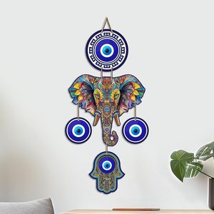 Décoration murale en MDF Œil d'éléphant contre le mauvais œil - Art Vastu Nazar Battu pour l'entrée de la maison, énergie positive - Product Image 2