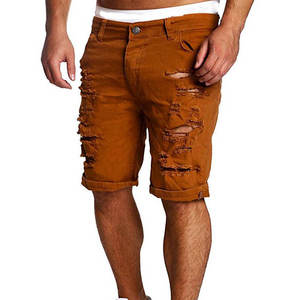 กางเกงยีนส์ขาสั้นผู้ชายสำหรับฤดูร้อน ขาดรุ่ย สีพื้น ผ้าฝ้าย ทรงสลิม ตรง ยืดได้ - Product Image 2