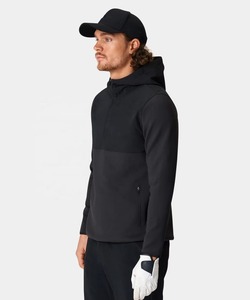 Men's Black Quarter-<b>Zip</b> <b>Hooded</b> Sweatshirt Full Sleeve Solid Color Breathable Golf Pullover Casual Wear - Product Image 2