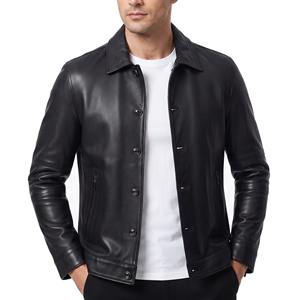 Casual Outdoor Men's Leather Jacket Outerwear Button Down Genuine Leather Jacket Men Letterman Fashion Leather <b>Coat</b> Mens - Product Image 1