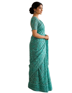 Sari en soie à motifs géométriques pour femmes, robe indienne pakistanaise modeste, tenue de mariage et de fête - Product Image 3