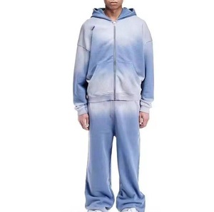 ชุดวอร์มวินเทจทรงขาบานแบบย้อมสีเอซิด พร้อมเสื้อฮู้ดและกางเกงวอร์ม ชุดวอร์มแบบมีซิป - Product Image 1