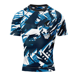 Camiseta de Artes Marciales Mixtas Personalizada por Sublimación, Unisex, Ajustada, de Secado Rápido, Duradera, Transpirable, Mezcla de Spandex/Poliéster, Azul y Blanco - Product Image 4